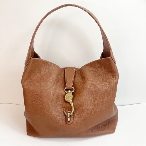 Dooney & Bourke Brown Pebbled Leather Florentine Logo Lock Shoulder Bag - Picture 1 of 16